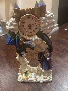 Mystical Dragon & Wizard Clock - Green and Purple Home Wall Decor